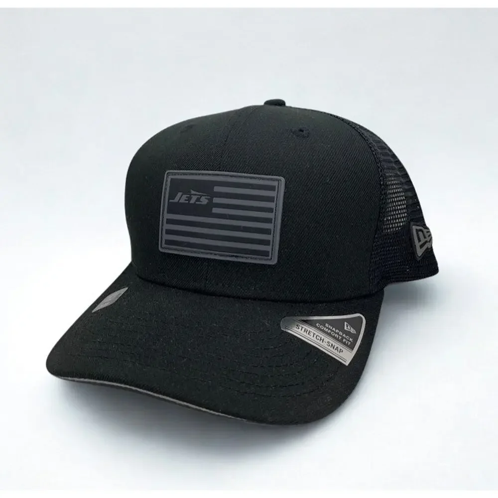 New York Jets New Era 9SEVENTY NFL USA Flag Black Stretch Snap Trucker Hat NWT